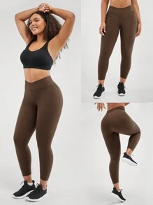 GLOWMODE 24" FeatherFit™-Sculpt Crossover Hold Up Pocket Leggings Yoga Workout Gym