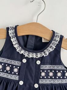 Cozy Pixies 嬰兒女童圓領無袖花朵蕾絲腰身連衣裙 - 藏蓝色 - 查看 3