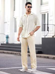 Manfinity VCAY Men's Woven Integrated Casual Straight-Leg Pants For Daily Wear