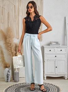 Quần ống rộng lưng cao trơn đơn giản - Rửa nhẹ - Xem 6