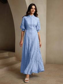 Anewsta Abito lungo casual da donna con maniche corte in pizzo, aderente, per vacanza
