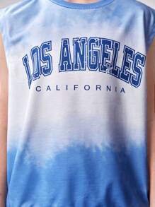 SHEIN Tween Boy Knitted Tie-Dye Tie Dye Top With Drawstring, Pocketed Shorts 2pcs Set - Blue and White - View 3