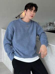 DAZY Men's Casual Solid Color Round Neck Long Sleeve Sweater, Autumn