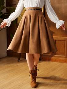 Vintamour Váy chữ A xếp ly cổ điển & thanh lịch dành cho nữ có thắt lưng, màu nâu, hoàn hảo cho công việc hoặc những dịp thường ngày Quần áo trở lại trường Quần áo mùa thu Trang phục mùa thu Quần áo giáo viên Quần áo mùa đông cho phụ nữ Quần áo cổ điển Váy kaki Váy dạ hội ngắn màu nâu đỏ - màu nâu - Xem 3