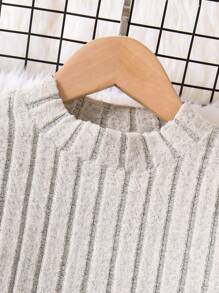 Tween Girls' Spring Autumn Casual Long Sleeve Knitted Top With PU Leather Shoulder Straps And Ruffle Edge Jumpsuit - Black - View 5