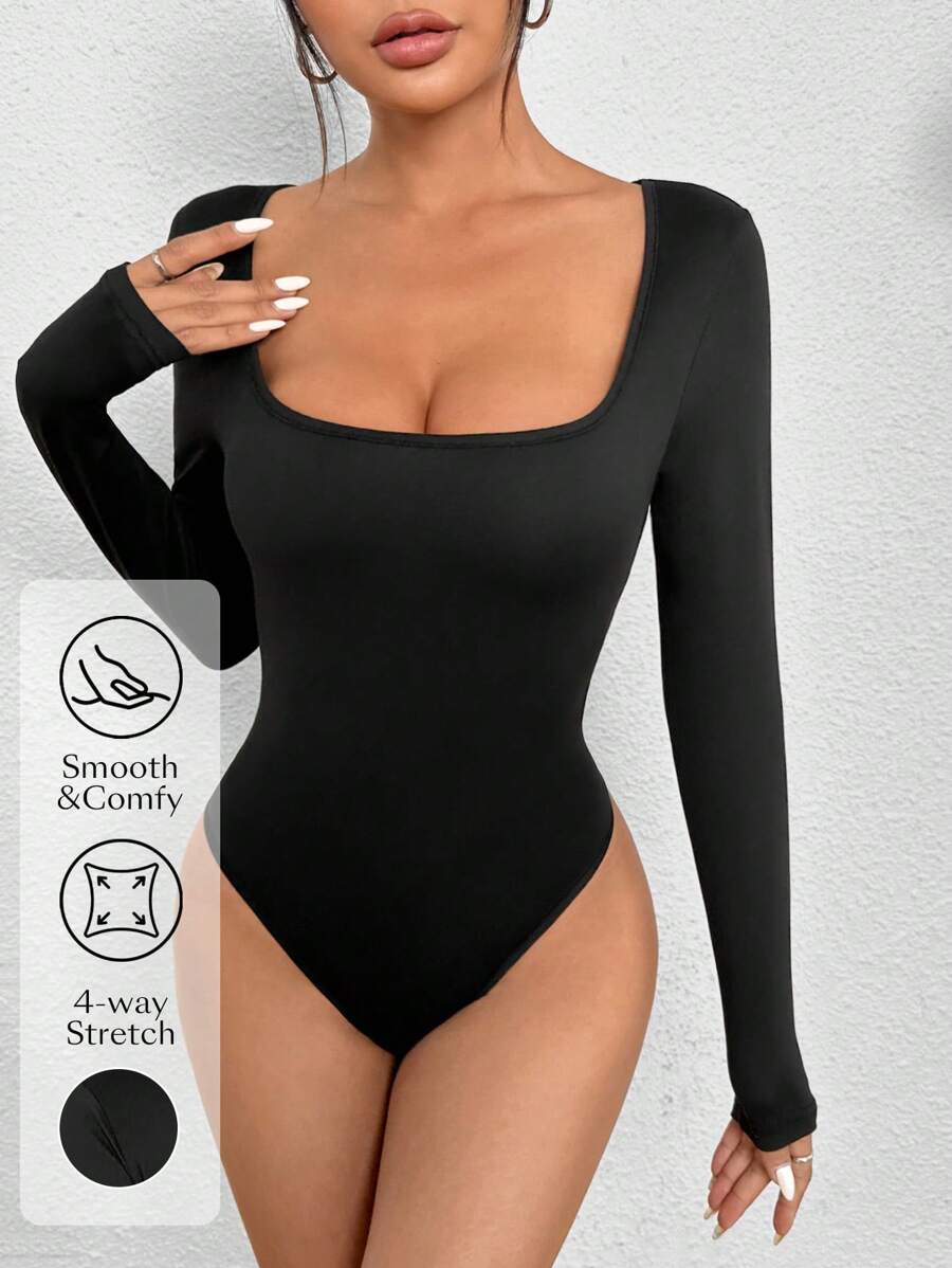 SHEIN PETITE 方領修身連體衣