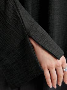 Al Najma 女士纯色简约日常朴素长袖阿拉伯长袍 - 黑色 - 查看 6