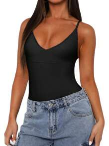 SHEIN Sports Seamless High Elasticity Tummy Control Sports Bodysuit - Black - View 5
