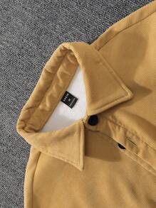 Manfinity Hypemode Men's Plain & Simple Daily Wear Long-Sleeved Shacket, Corduroy - Khaki - View 5