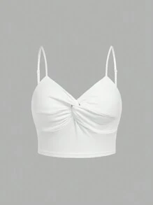 SHEIN Set de 2 piezas de sujetador con tirantes ajustables y top corto acolchado y transpirable con nudo en V para adolescentes, sujetador y camiseta para estudiantes - Blanco y Negro - Ver 6