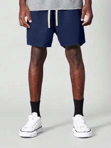 SUMWON 落裆毛边短裤 - 藏蓝色 - 查看 1