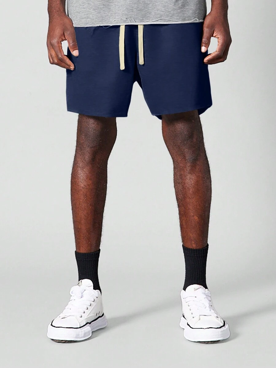 SUMWON 落裆毛边短裤 - 藏蓝色 - 查看 1