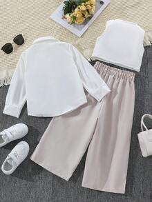 SHEIN Young Girls' Casual Embroidered Two-Piece Outfit - White - View 2