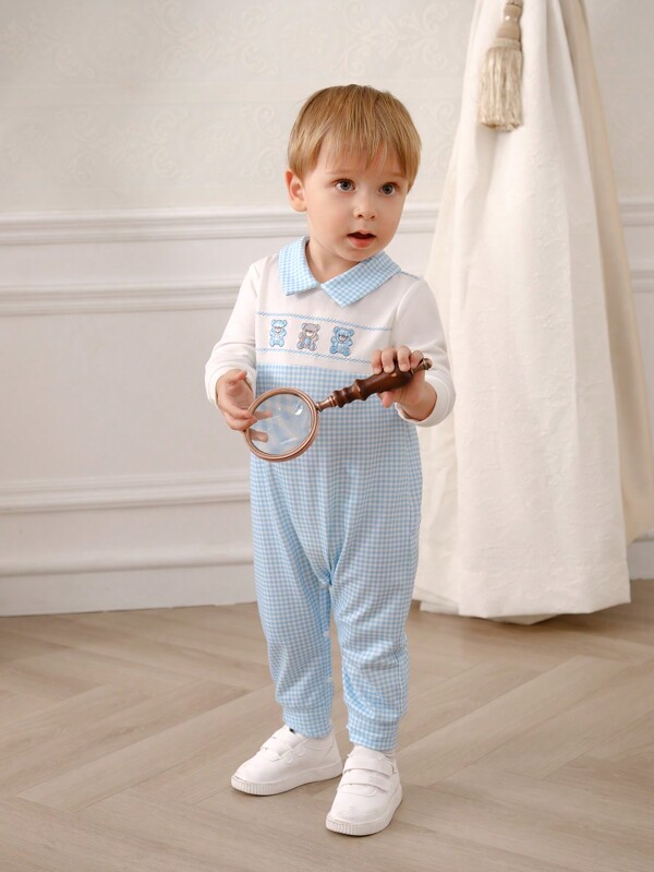SHEIN Newborn Baby Boys' Winter Warm Long Sleeve Jumpsuit, For Christmas