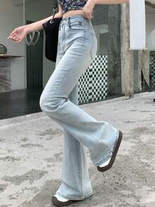 DAZY Women's Bowknot Printed Pocket Flare Casual Jeans