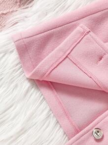 SHEIN Baby Girl Hooded Sleeveless Knitted Coat With Single Breasted Button And Patchwork Fluffy, Autumn And Winter - Pink - View 7