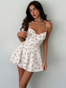 Aloruh Hàng Mới Về Hở Lưng Gợi Cảm Dây Đeo chéo Ditsy Hoa Jumpsuit Ngắn Dành Cho Nữ - Hồng - Xem 7