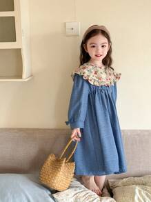 SHEIN Kleine Mädchen Urlaubs Lässig Patchwork Blumenkleid