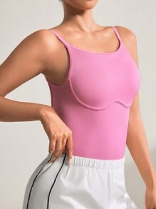 SHEIN Sports 女士纯色无袖露背简约时尚运动户外瑜伽连体裤 - 粉色 - 查看 3
