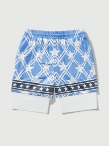 ROMWE MEN 男士星星印花透气短裤二合一适合春夏季日常穿着、上学