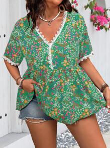 Flirla Camisa casual diaria de talla grande para mujer con estampado aleatorio