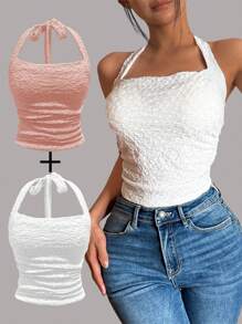 SHEIN Unity Women's Summer Solid Color Halter Halter Casual Tank Top - Multicolor - View 5
