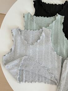 SHEIN Tween Girl's Casual Comfortable Knitted Tank Top And Wide Leg Pants Set With Stripes, Multi-Color - Multicolor - View 4