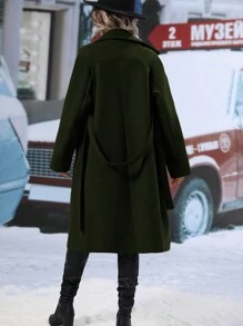 Calvaya Robe à manches évasées à pois suisses, robe casual froissée à manches longues volantées, col V, coupe standard, robe courte verte unie à manches évasées, coupe trapèze, printemps/automne, port casual quotidien
