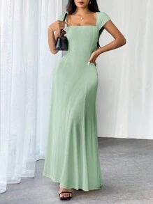 Firerie 女士优雅纯色方领鱼尾连衣裙，夏季 - 薄荷綠 - 查看 4