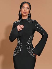 Rochie de seară formală pentru femei Modphy, cu mânecă lungă și model bandaj, de vară nouă, pentru femei - Negru - Vizualizare 7