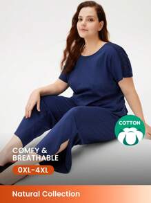 LUVLETTE Women's Plus-Size Dark Blue Soft 100% Pure Cotton Pajamas Sets Lounge Set Lingerie