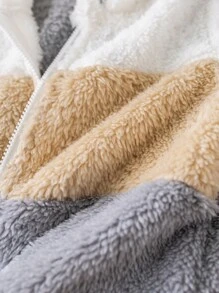 SHEIN 嬰兒男/女休閒可愛簡約色塊毛茸茸連帽外套，秋冬季 - 彩色 - 查看 12