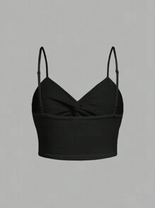 SHEIN Set de 2 piezas de sujetador con tirantes ajustables y top corto acolchado y transpirable con nudo en V para adolescentes, sujetador y camiseta para estudiantes - Blanco y Negro - Ver 5