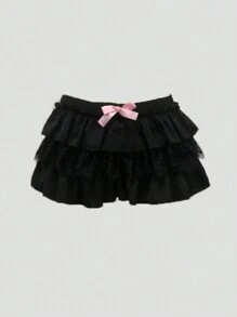 EgrlEra 女士纯色简约日常穿搭裙子搭配撞色蝴蝶结装饰 Y2K 服装迷你短款女装 - 黑色 - 查看 7