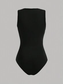 SHEIN 3 件套少女针织纯色无袖紧身衣 - 棕色 - 查看 6