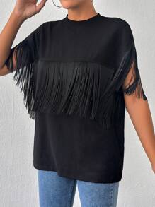 EURMUSE Áo thun trắng có chi tiết thêu - màu đen - Xem 5