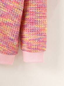 Toddler Girls' Pink Multi-Color Cap Sleeve Knit Texture Casual Sports Jacket For Fall - Multicolor - View 3