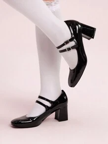 CUCCOO DOLLMOD Fashionable Black Mary Jane Round Toe High Heel Shoes For Women Spring Shoes Spring Break Easter