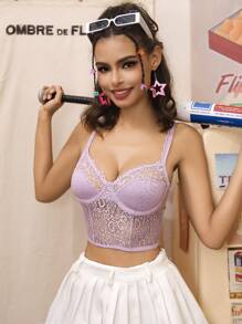 Lace Women's Underwear Bra (With Underwire) 1pc Set Sexy Lingerie - Mauve Purple - View 4