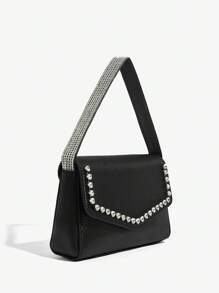 SHEIN BAE Women's Decorative Diamond Tote Bag, Suitable For Daily Wear - Black - View 3