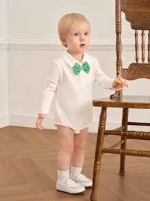 SHEIN 3pcs/Set Baby Boys' Summer Plaid Vest Overalls With Hooded Bodysuit And Long Pants Gentleman Outfit - Green - View 5