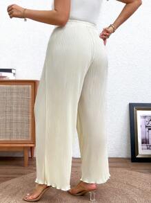 SHEIN Clasi Plus Size Casual Solid Color High Waist Wide Leg Pants Fall Cloth For Women - Apricot - View 2