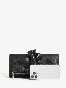 BizChic Women's Crocodile Print Clutch Bag With Bow Decoration - Black - View 2