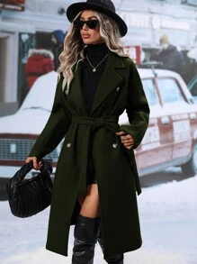 Calvaya Robe à manches évasées à pois suisses, robe casual froissée à manches longues volantées, col V, coupe standard, robe courte verte unie à manches évasées, coupe trapèze, printemps/automne, port casual quotidien