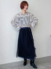 FRIFUL Ladies' Random Printed Basic Daily Long Sleeve Top Sheer - Grey - View 2