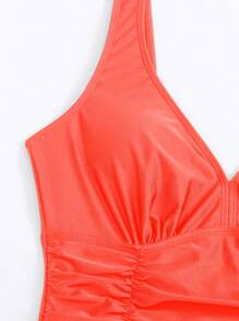 Swim Basics 夏季海灘純色低背褶皺泳衣