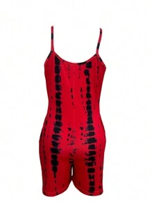 Zolique Women's Casual Tie Dye Printed Colorblock Jumpsuit With Shorts For Summer For New Year Clothes - Red - View 2