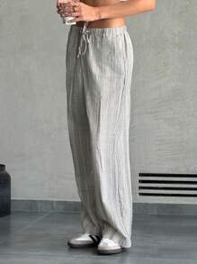 SHEIN EZwear 女款条纹梭织阔腿裤 - 彩色 - 查看 5