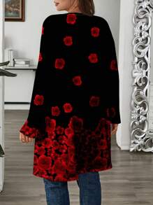 EMERY ROSE 大尺碼女士優雅玫瑰圖案寬鬆長袖針織外套，輕巧外套，適用於秋季