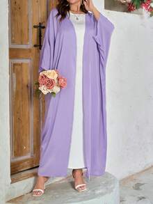 Al Najma Women's Solid Color Simple Elegant Open Front Abaya For Daily Wear - Purple - View 3